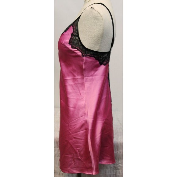 Victoria's Secret Pink Satin Black Lace Chemise Negligee sz S Lingerie Slit - Picture 4 of 6